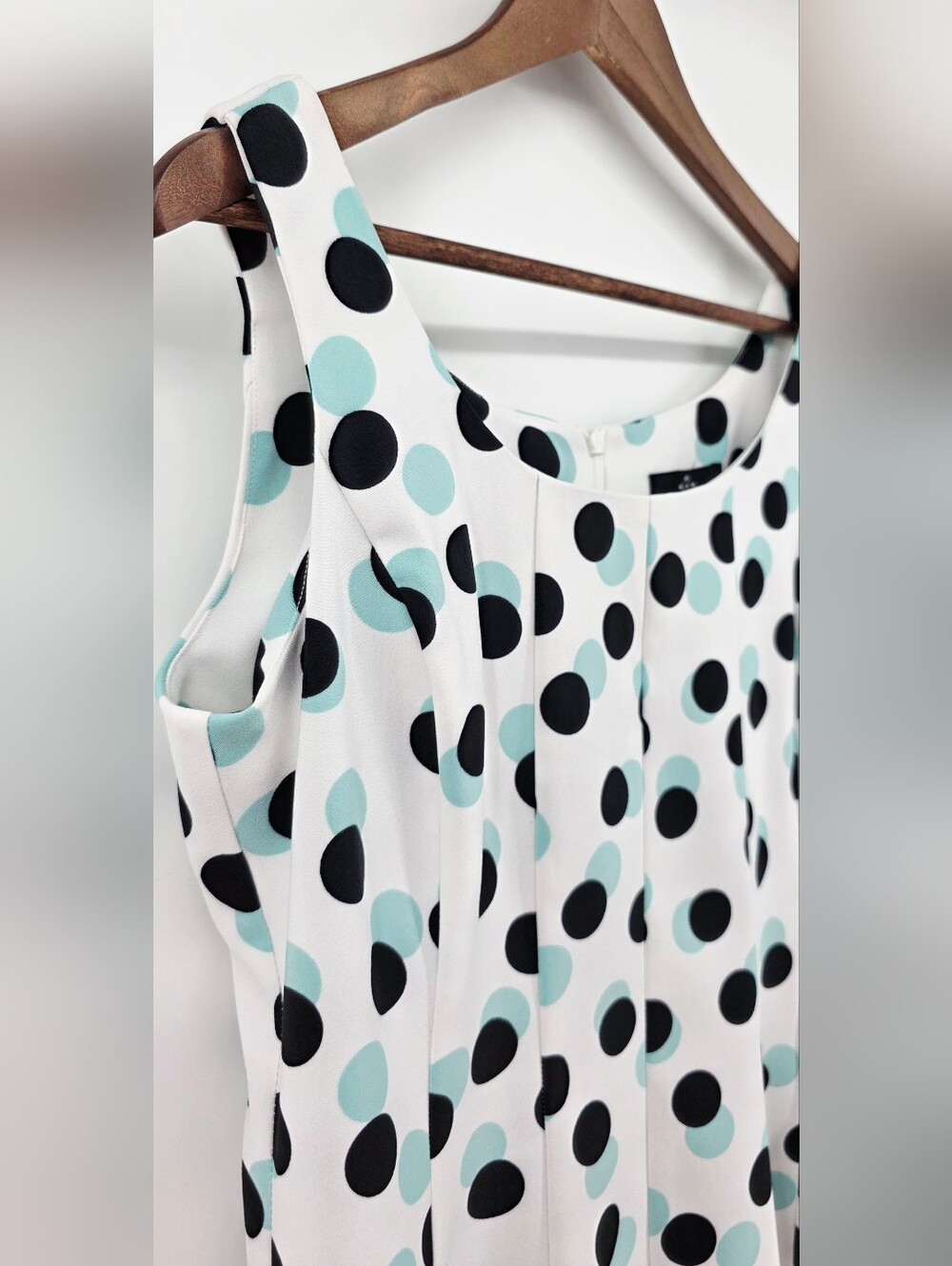 Ronni Nicole White Fit & Flare Aqua & Black Polka Dot Dress Retro Chic β Size 10 - Picture 6 of 16